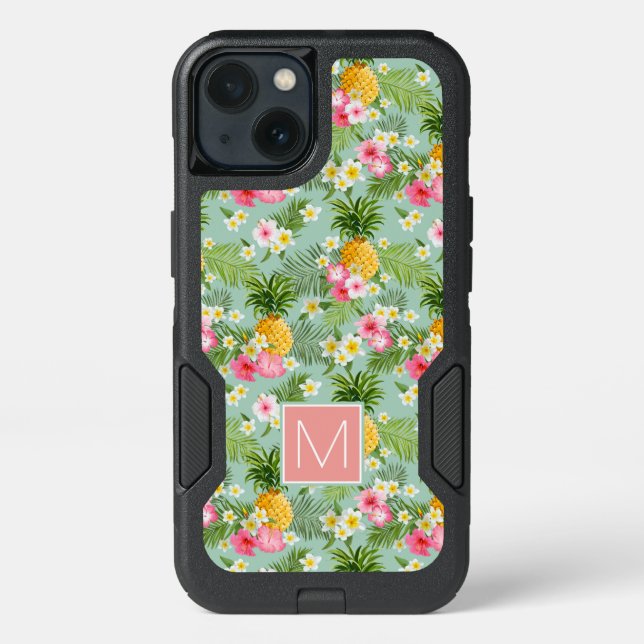 Tropical Flowers & Pineapples | Add Your Initial Otterbox iPhone Case (Back)