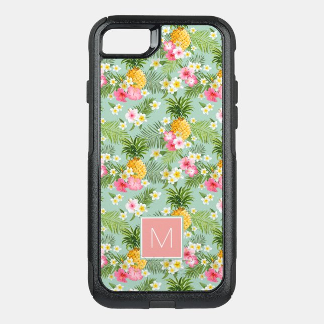 Tropical Flowers & Pineapples | Add Your Initial Otterbox iPhone Case (Back)