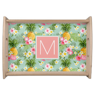 Tropical Flowers & Pineapples   Add Your Initial Serving Tray