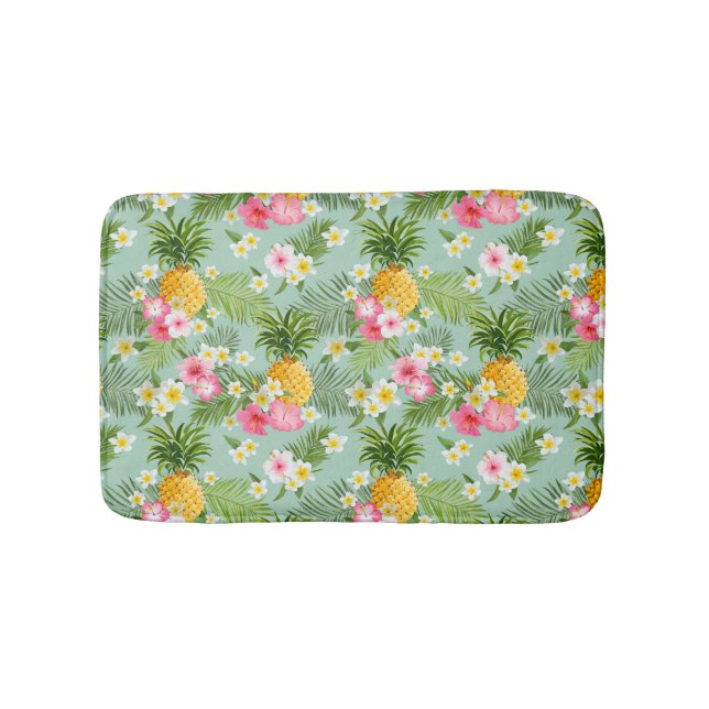 Tropical Flowers & Pineapples Bathroom Mat (Front)