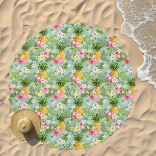 Tropical Flowers & Pineapples Beach Towel