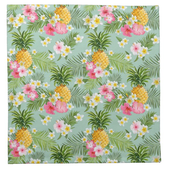 Tropical Flowers & Pineapples Cloth Napkin (Front)