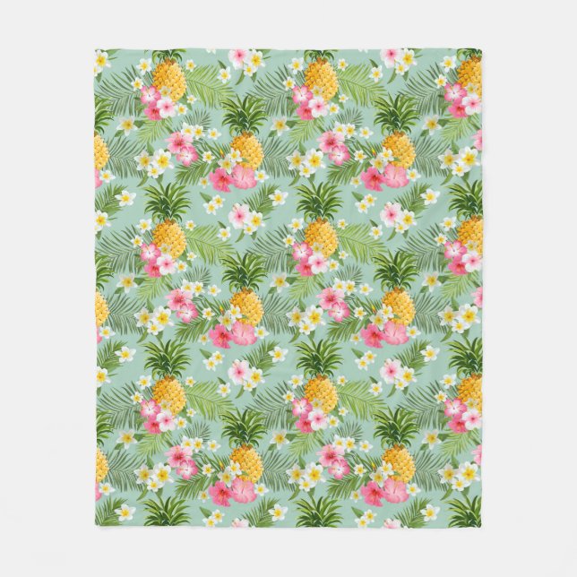 Tropical Flowers & Pineapples Fleece Blanket (Front)
