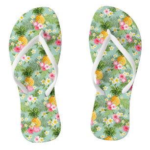 Tropical Flowers & Pineapples Flip Flops