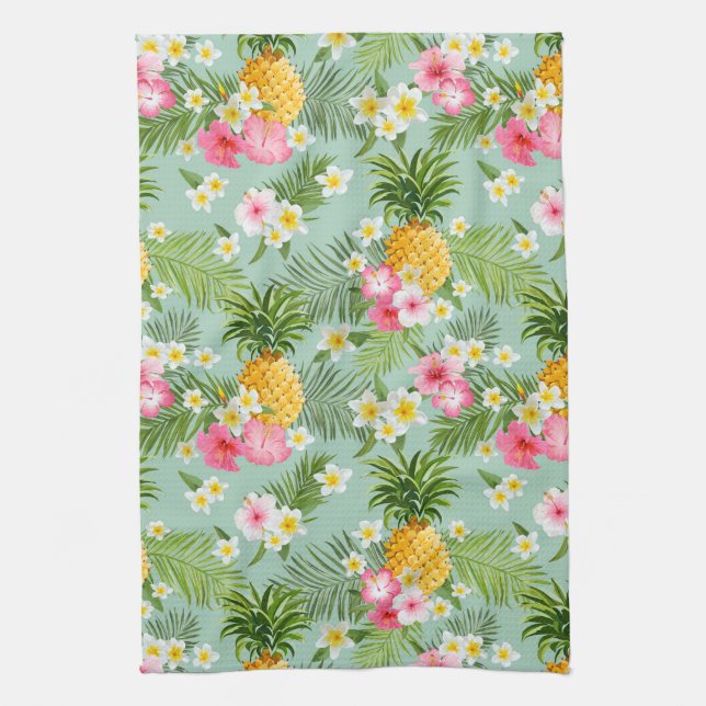 Tropical Flowers & Pineapples Kitchen Towel (Vertical)