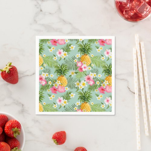 Tropical Flowers  Pineapples Napkins