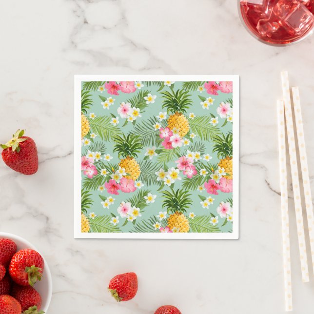 Tropical Flowers & Pineapples Napkins (Insitu)