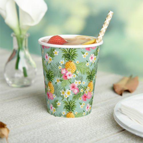 Tropical Flowers  Pineapples Paper Cups