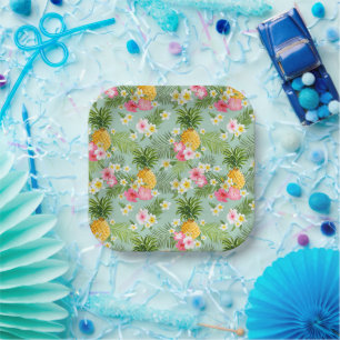 Tropical Flowers & Pineapples Paper Plates