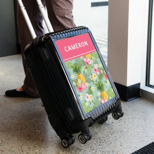 Tropical Flowers  Pineapples  Personalize Luggage