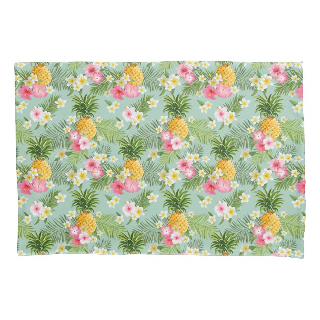 Tropical Flowers & Pineapples Pillow Case (Front-Left)