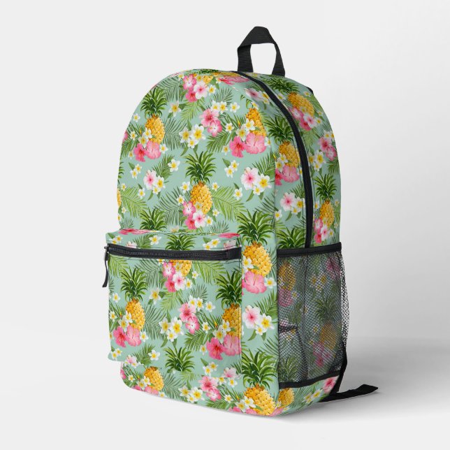 Tropical Flowers & Pineapples Printed Backpack (Back Corner Right)