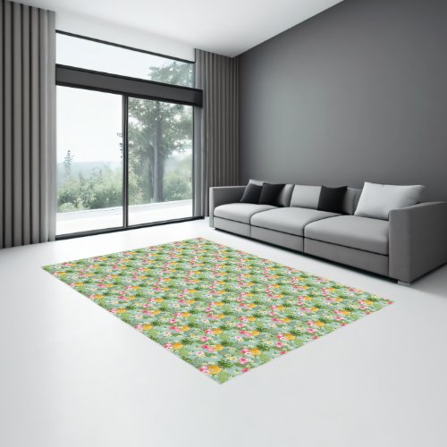 Tropical Flowers  Pineapples Rug