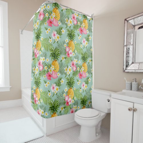 Tropical Flowers  Pineapples Shower Curtain