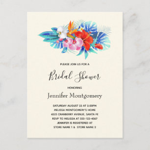 Tropical Flowers - Pink & Aqua Bridal Shower Invitation Postcard