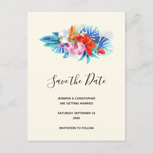 Tropical Flowers _ Pink  Aqua Save the Date Invitation Postcard