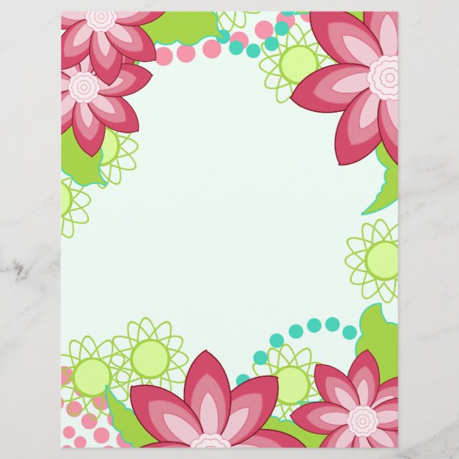 Tropical Flowers | Pink Coral Stationery Paper (Front)