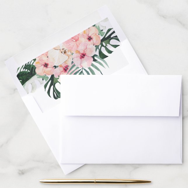 Tropical Flowers & Pink Flamingo Beauty Envelope Liner (Desk)