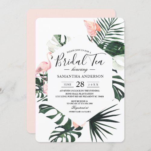 Tropical Flowers  Pink Flamingo Beauty Invitation