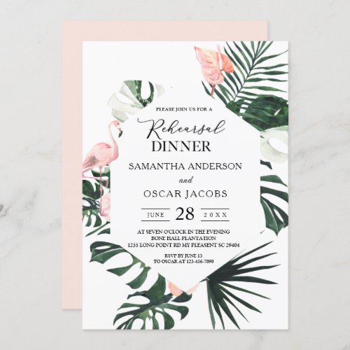 Tropical Flowers  Pink Flamingo Beauty Invitation