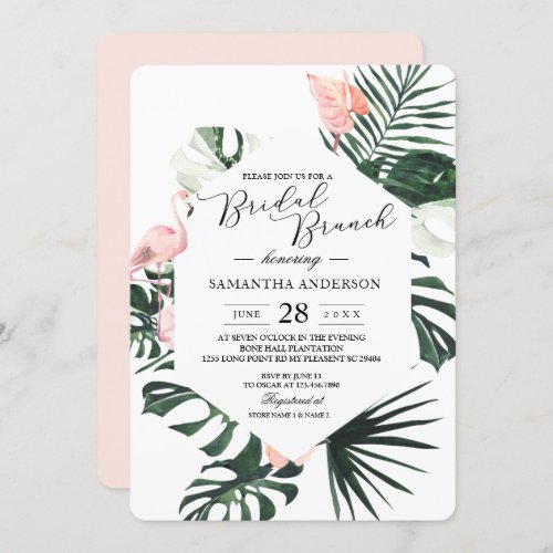 Tropical Flowers  Pink Flamingo Beauty Invitation