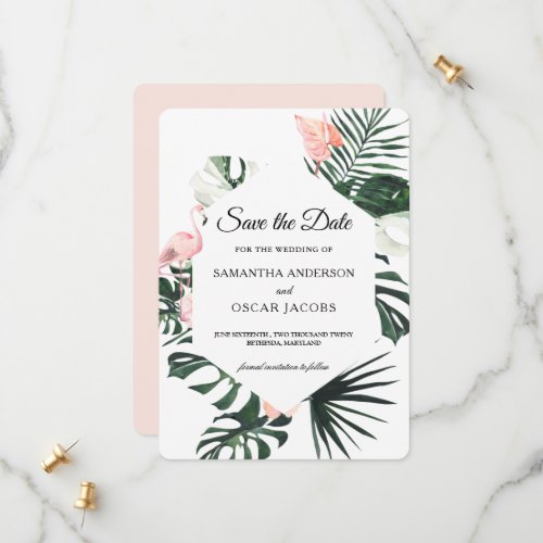 Tropical Flowers  Pink Flamingo Beauty Save The Date