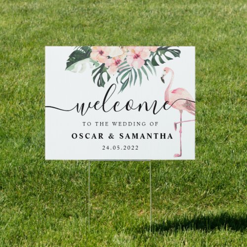 Tropical Flowers  Pink Flamingo Beauty Sign