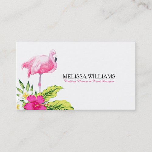 Tropical Flowers  Pink Flamingo Business Card