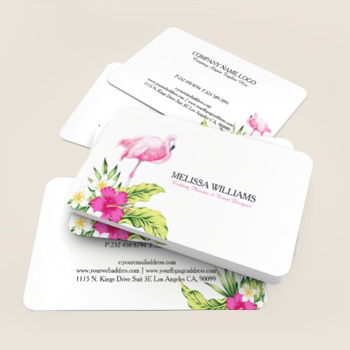 Tropical Flowers  Pink Flamingo Business Card