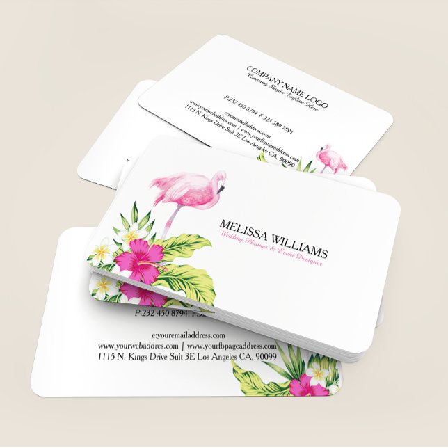 Tropical Flowers & Pink Flamingo Business Card (Creator Uploaded)