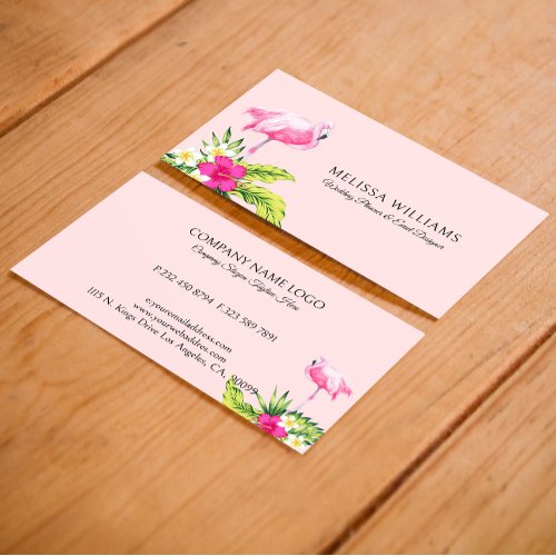 Tropical Flowers  Pink Flamingo On Pink Business Card