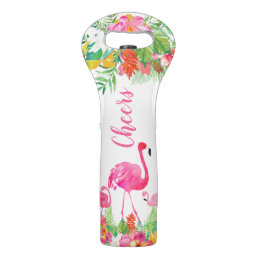 Tropical Flowers &amp; Pink Flamingos Family Wine Bag