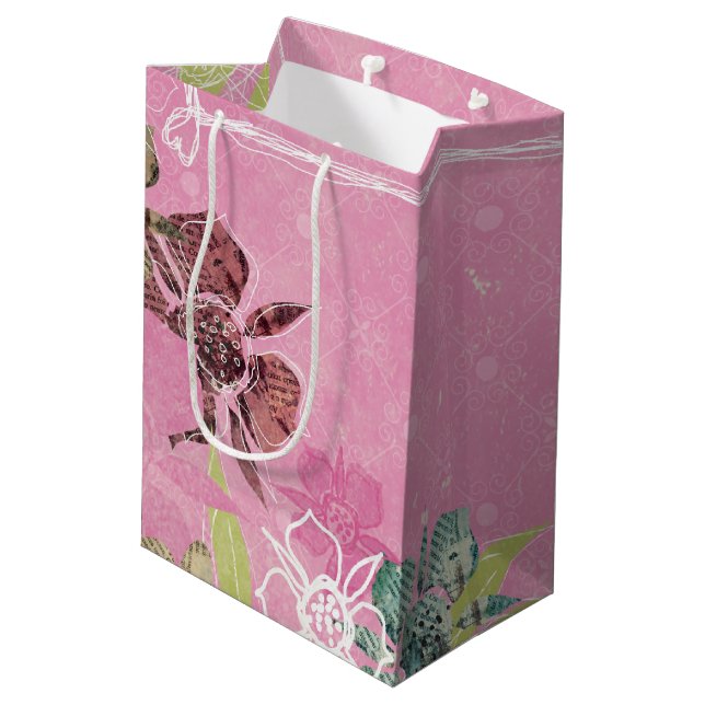 Tropical Flowers Pink Medium Gift Bag (Back Angled)