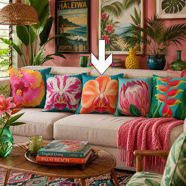 Tropical Flowers Plant orchid Throw Pillow (Creator Uploaded)