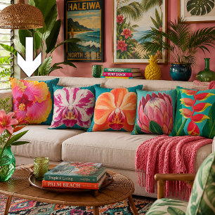 Tropical Flowers Plant Throw Pillow