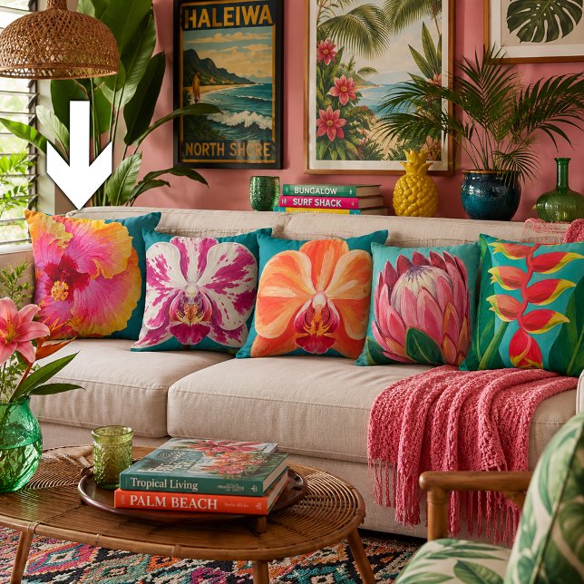 Tropical Flowers Plant Throw Pillow (Creator Uploaded)