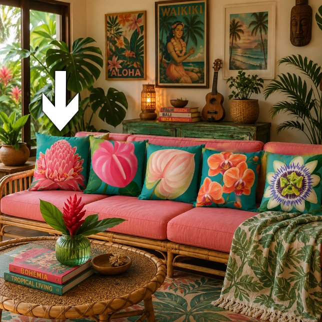 Tropical Flowers Plant Throw Pillow (Creator Uploaded)