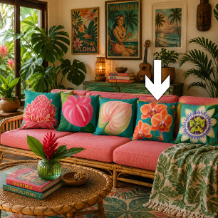 Tropical Flowers Plant Throw Pillow