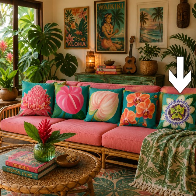 Tropical Flowers Plant Throw Pillow (Creator Uploaded)
