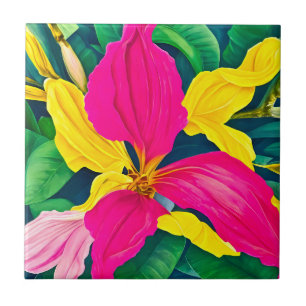 Tropical flowers plants ceramic tile