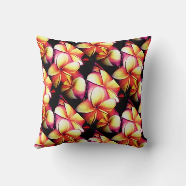 Tropical flowers plumeria throw pillow (Back)