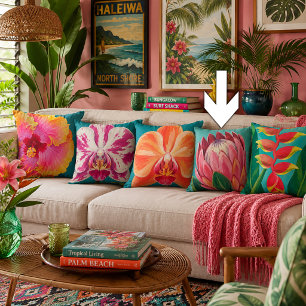 Tropical Flowers Protea Throw Pillow