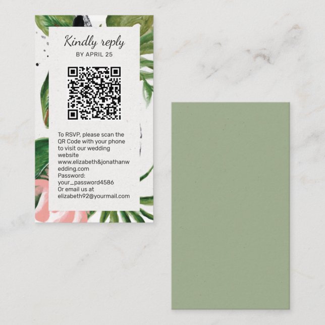 Tropical flowers QR Code online RSVP Enclosure  Card (Front/Back)