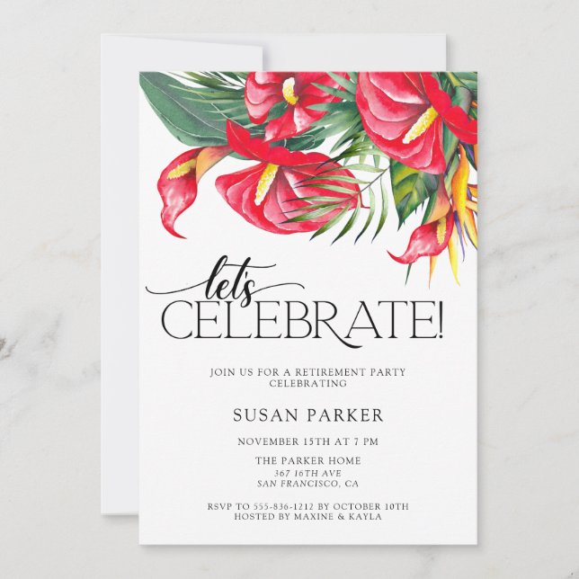 Tropical Flowers Retirement Party Invitation (Front)
