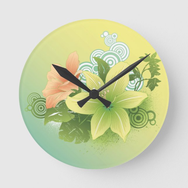 Tropical Flowers Round Clock (Front)