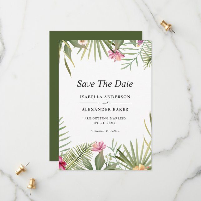 Tropical Flowers Save The Date (Front/Back In Situ)