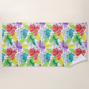Tropical flowers seamless pattern beach towel