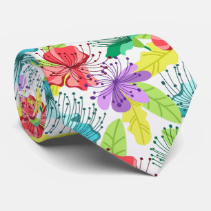 Tropical flowers seamless pattern neck tie