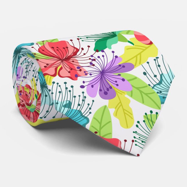 Tropical flowers seamless pattern neck tie (Rolled)