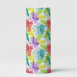Tropical flowers seamless pattern pillar candle